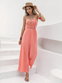 Openwork Spaghetti Strap Wide Leg Jumpsuit Trandify deal