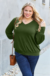 Basic Bae Full Size V-Neck Lantern Sleeve Blouse Trandify deal