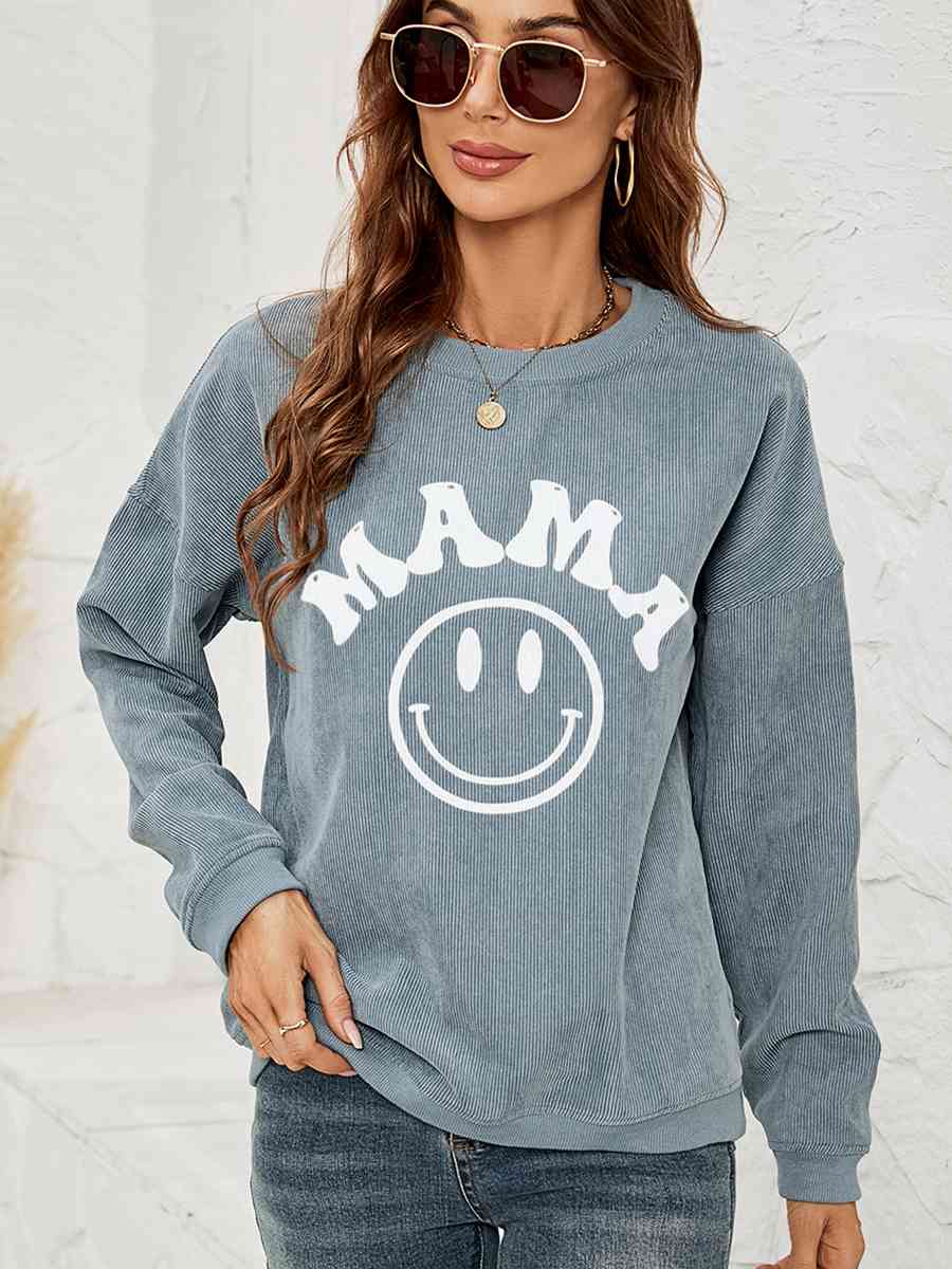 Round Neck Long Sleeve MAMA Graphic Sweatshirt Trandify deal