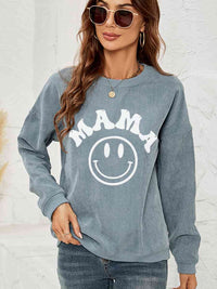 Round Neck Long Sleeve MAMA Graphic Sweatshirt Trandify deal