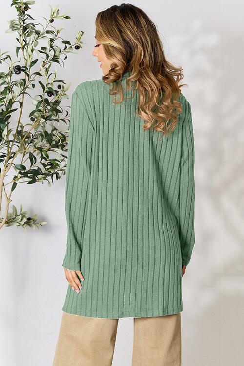 Basic Bae Full Size Ribbed Open Front Cardigan with Pockets Trandify deal