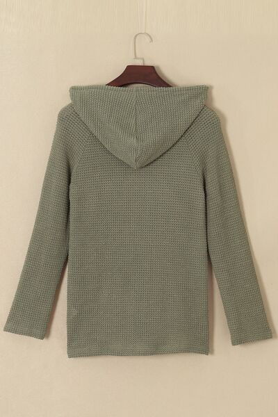 Waffle-Knit Button Up Drawstring Hoodie Trandify deal