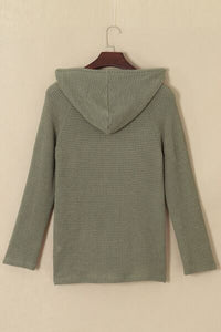 Waffle-Knit Button Up Drawstring Hoodie Trandify deal