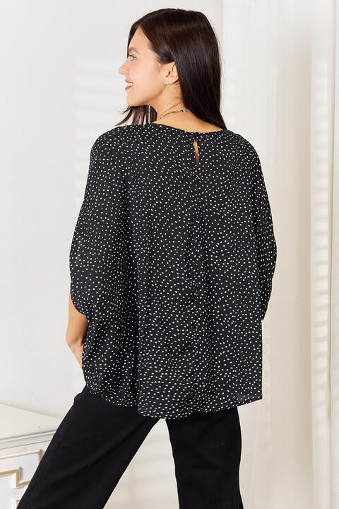 Double Take Printed Dolman Sleeve Round Neck Blouse Trandify deal