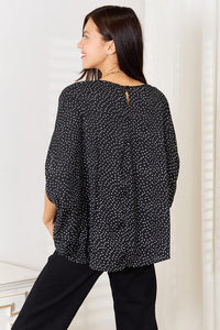 Double Take Printed Dolman Sleeve Round Neck Blouse Trandify deal