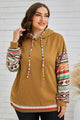Plus Size Waffle-Knit Geometric Dropped Shoulder Hoodie Trandify deal