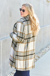 Double Take Full Size Plaid Button Up Lapel Collar Coat Trandify deal