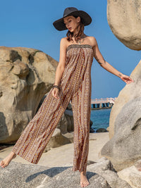 Tied Printed Tube Wide Leg Jumpsuit Trandify deal
