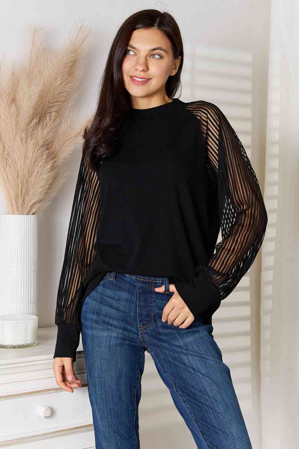 Double Take Round Neck Raglan Sleeve Blouse Trandify deal