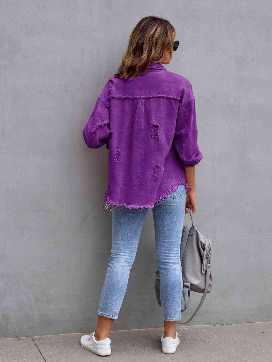Distressed Drop Shoulder Denim Jacket - Trandify Deal