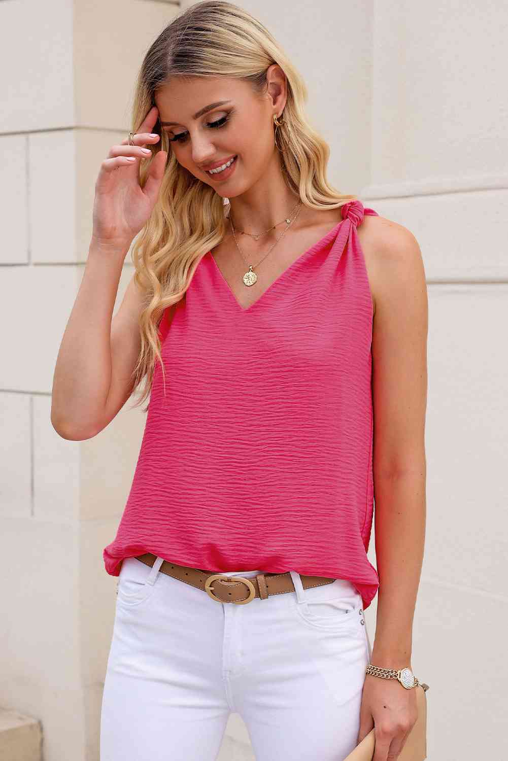 Knot Detail V-Neck Tank - Trandify Deal