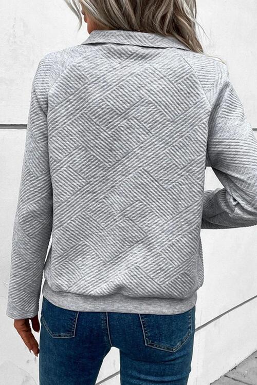 Geometric Snap Button Long Sleeve Sweatshirt Trandify deal