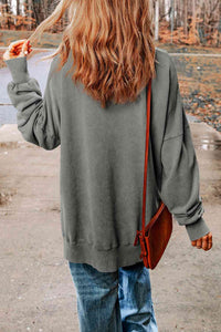 Dropped Shoulder Round Neck Long Sleeve Blouse Trandify deal