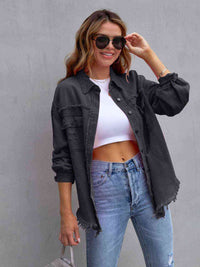 Distressed Drop Shoulder Denim Jacket - Trandify Deal