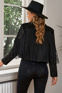 Fringe Trim Lapel Collar Cropped Blazer - Trandify Deal