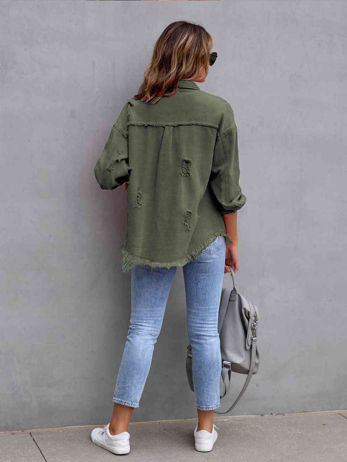 Distressed Drop Shoulder Denim Jacket - Trandify Deal