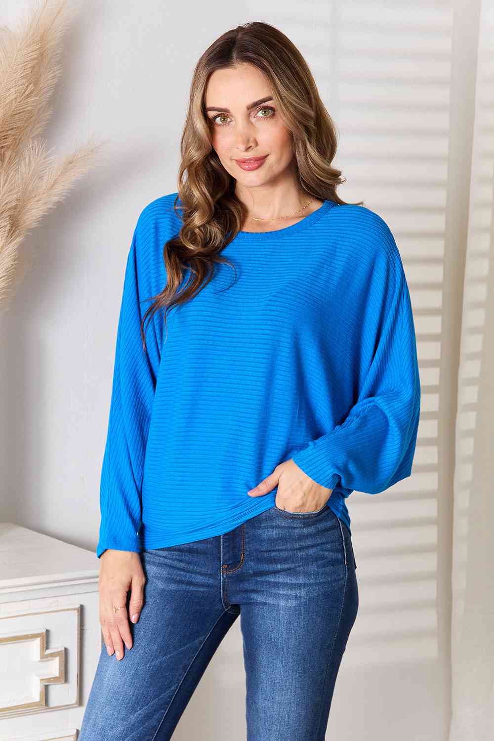 Zenana Full Size Round Neck Batwing Sleeve Blouse Trandify deal