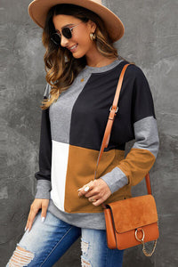 Color Block Round Neck Sweatshirt Trandify deal