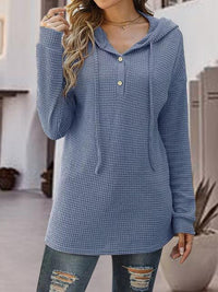 Half Button Up Drawstring Hoodie Trandify deal