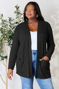 Basic Bae Full Size Ribbed Open Front Cardigan with Pockets Trandify deal