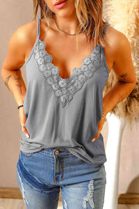 Full Size Lace Trim V-Neck Cami Top Trandify deal