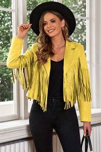 Fringe Trim Lapel Collar Cropped Blazer - Trandify Deal