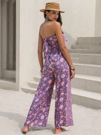 Tied Printed Tube Wide Leg Jumpsuit Trandify deal