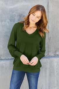 Basic Bae Full Size V-Neck Lantern Sleeve Blouse Trandify deal