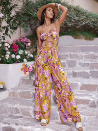 Cutout Printed Spaghetti Strap Jumpsuit Trandify deal