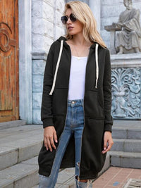 Double Take Full Size Zip-Up Longline Hoodie with Pockets Trandify deal