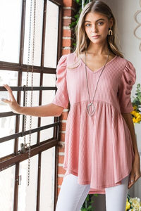 Heimish Full Size Waffle Knit V-Neck Babydoll Top Trandify deal