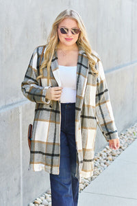 Double Take Full Size Plaid Button Up Lapel Collar Coat Trandify deal