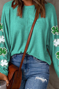 Lucky Clover Sequin Round Neck Sweatshirt Trandify deal