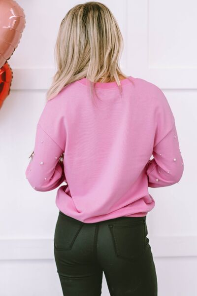 Pearl Round Neck Dropped Shoulder Sweatshirt Trandify deal