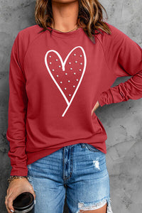 Heart Pearl Detail Round Neck Sweatshirt Trandify deal