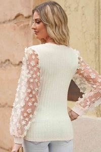 Double Take Textured Applique Long Sleeve Blouse Trandify deal