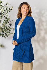 Basic Bae Full Size Ribbed Open Front Cardigan with Pockets Trandify deal