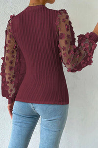 Double Take Textured Applique Long Sleeve Blouse Trandify deal