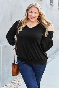 Basic Bae Full Size V-Neck Lantern Sleeve Blouse Trandify deal