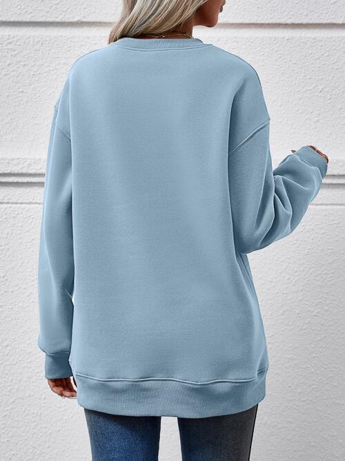 Graphic Round Neck Dropped Shoulder Sweatshirt Trandify deal