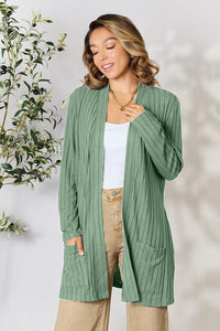 Basic Bae Full Size Ribbed Open Front Cardigan with Pockets Trandify deal