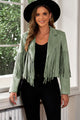 Fringe Trim Lapel Collar Cropped Blazer - Trandify Deal