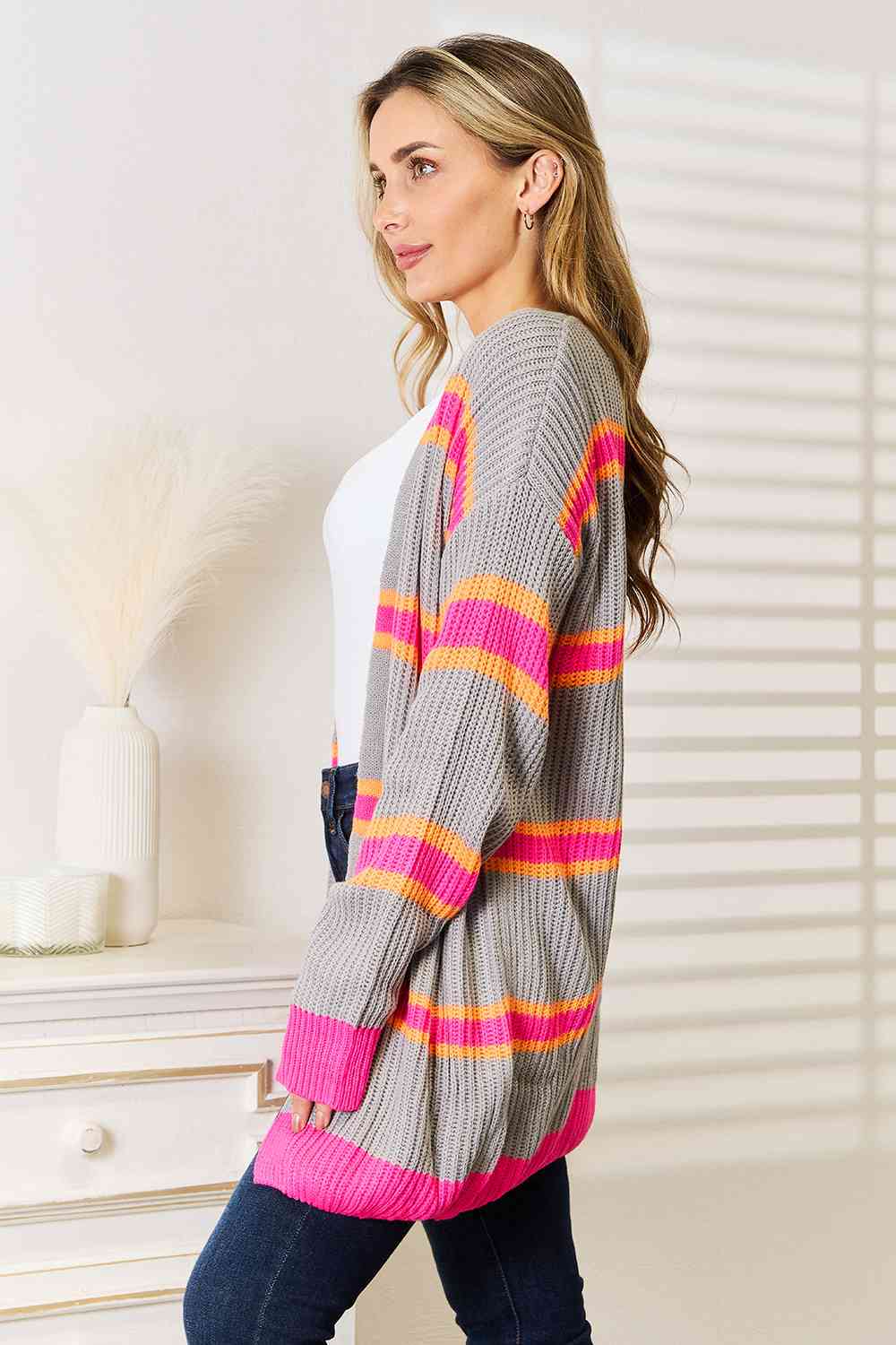 Woven Right Ribbed Long Sleeve Cardigan Trandify deal
