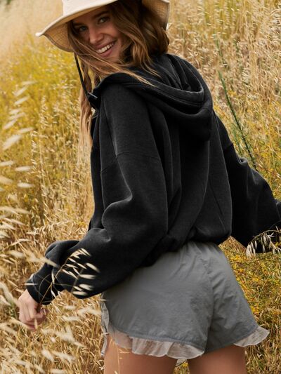 Half Zip Pocketed Dropped Shoulder Hoodie Trandify deal