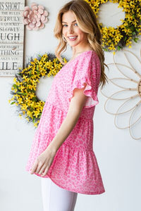 Heimish Full Size Leopard Ruffle Trim Short Sleeve Top Trandify deal