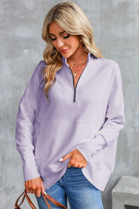 Half Zip Pocketed Dropped Shoulder Sweatshirt Trandify deal
