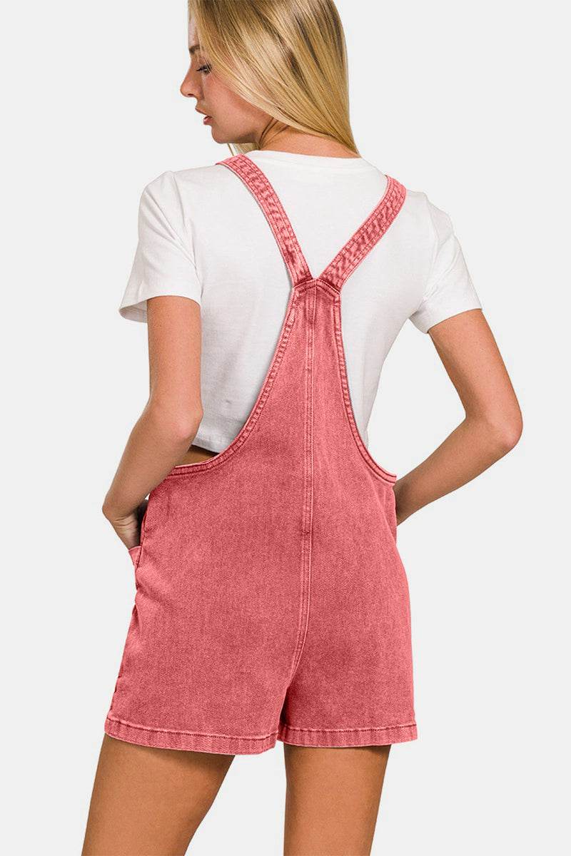 Zenana Washed Knot Strap Rompers Trandify deal