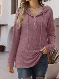 Half Button Up Drawstring Hoodie Trandify deal