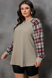 Plus Size Plaid Round Neck Long Sleeve Sweatshirt - Trandify Deal
