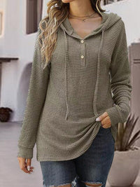 Half Button Up Drawstring Hoodie Trandify deal